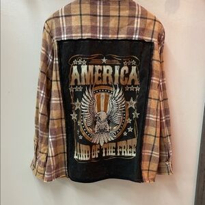 Plaid Button Down Shirt with Graphic Back